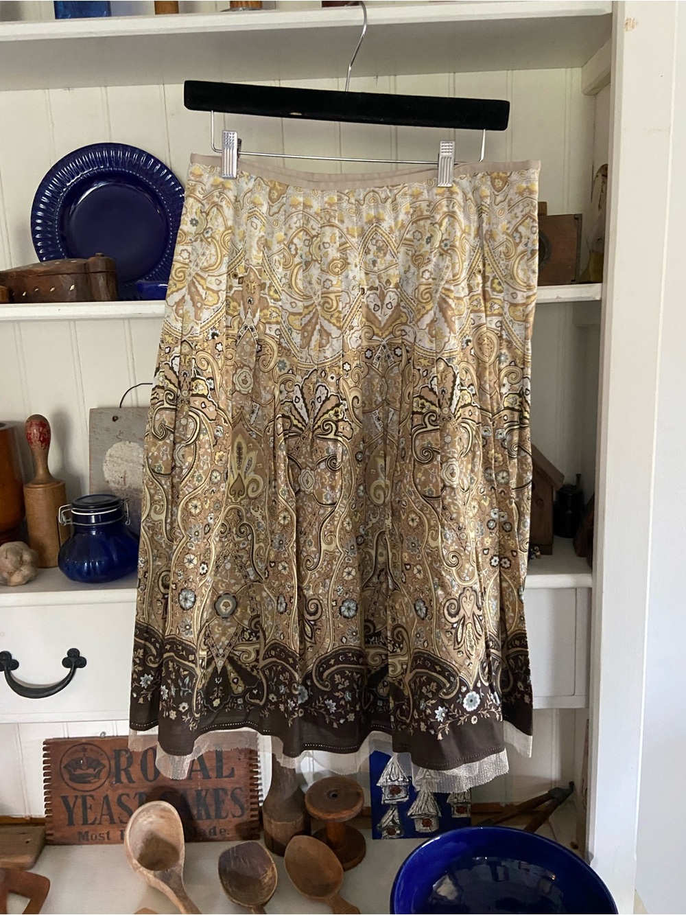 Talbots Beige and Brown Paisley Midi Skirt